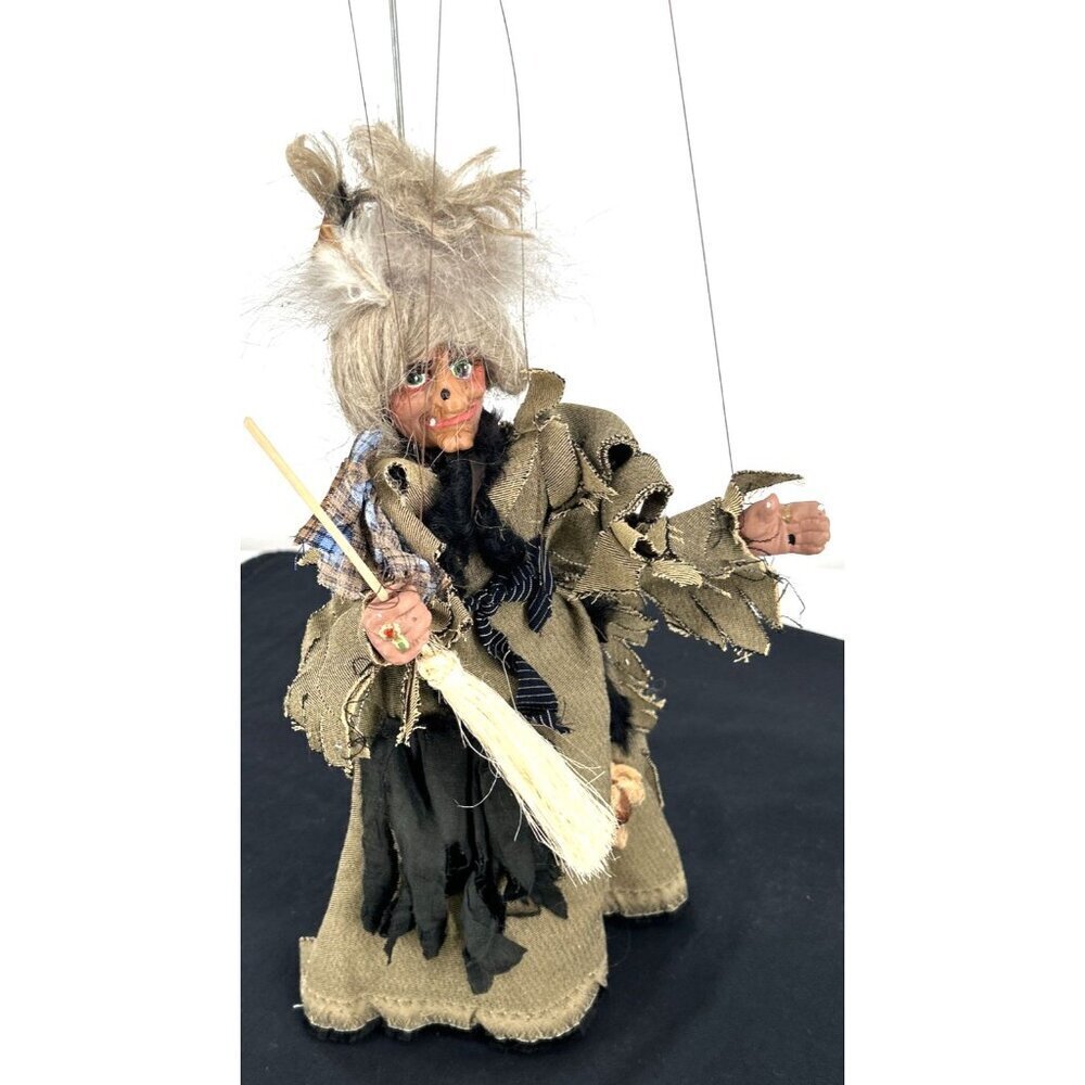 Czech Marionette Old Women /Witch Halloween Puppet Loutek 13" Vintage